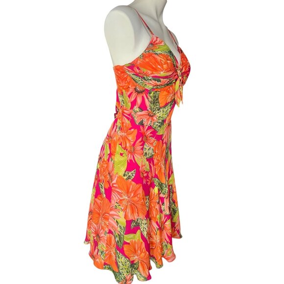 Sue Wong Size 12 Silk Floral Sundress Adjustable Straps Orange Red Green Lined - Picture 7 of 13